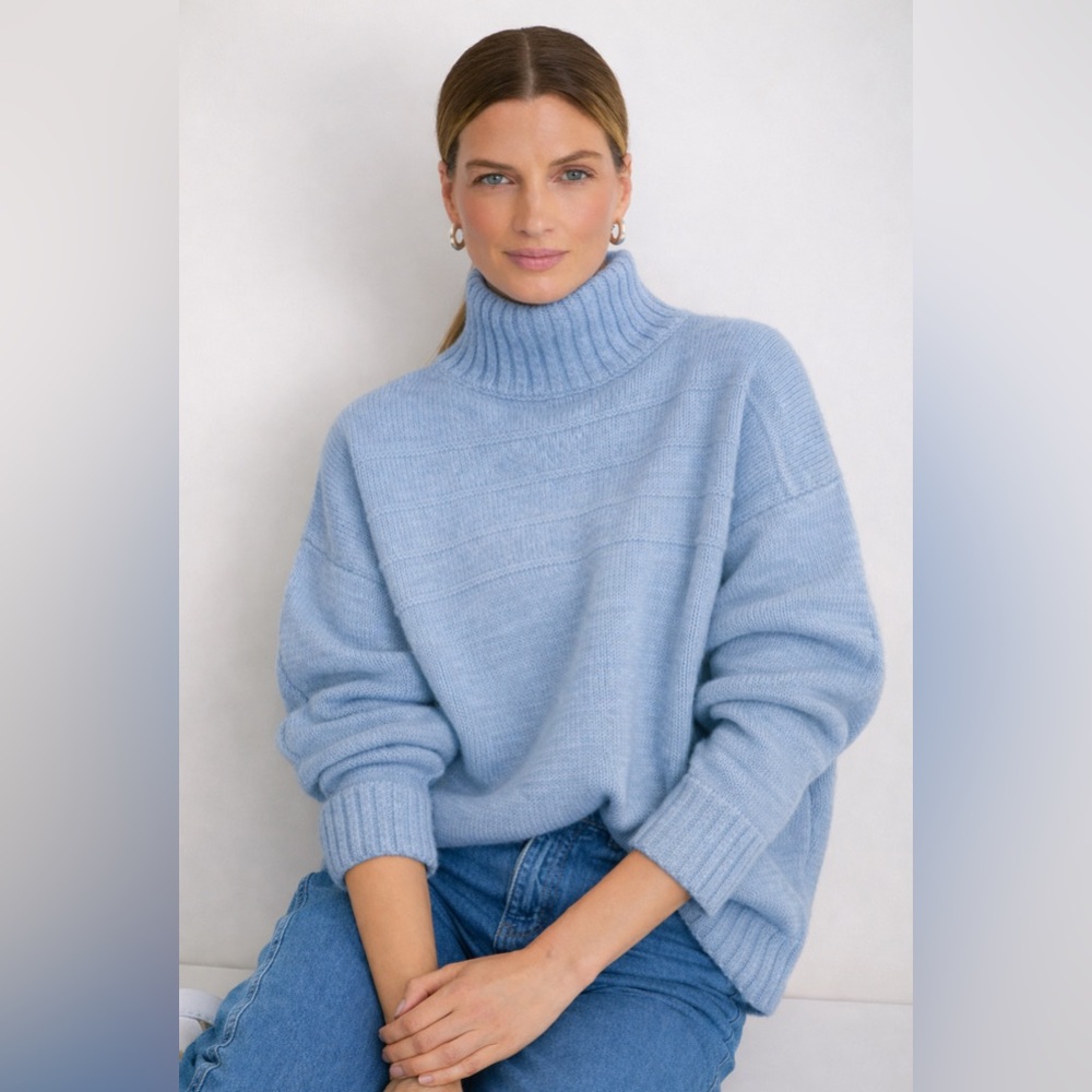 Toast Women Jumper Size UK12 US 8 M Blue 100% Wool Sweater Mock Fisherman Luxury